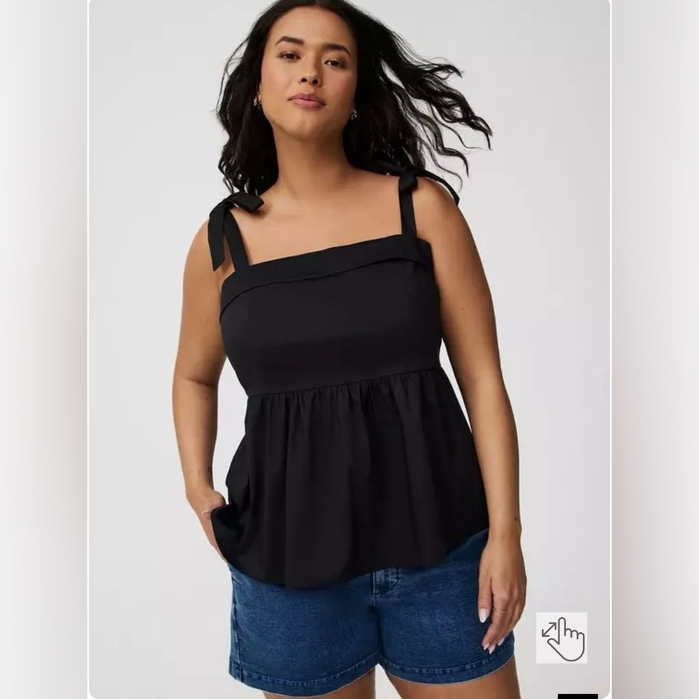 Torrid Poplin Peplum Tie Strap Top Size 3 (3X) Black Plus Size NWT Flowy Tank